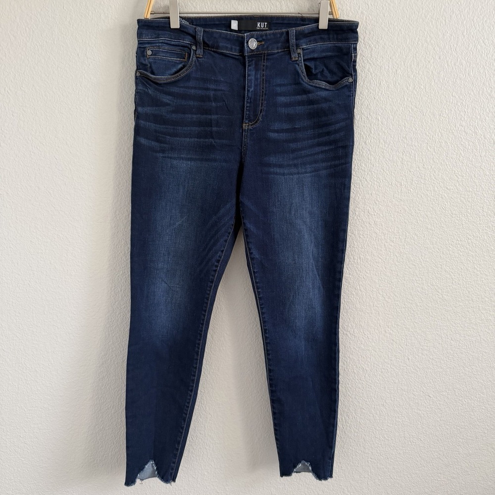 Kut From The Kloth Women's sz 12 Jeans Donna Ankle Skinny Dark Raw Hem High Rise